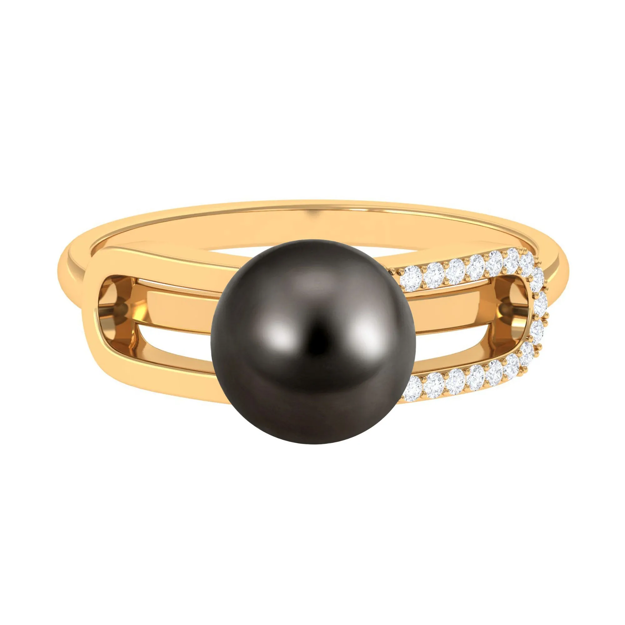 Split Shank Tahitian Pearl Solitaire Engagement Ring with Diamond