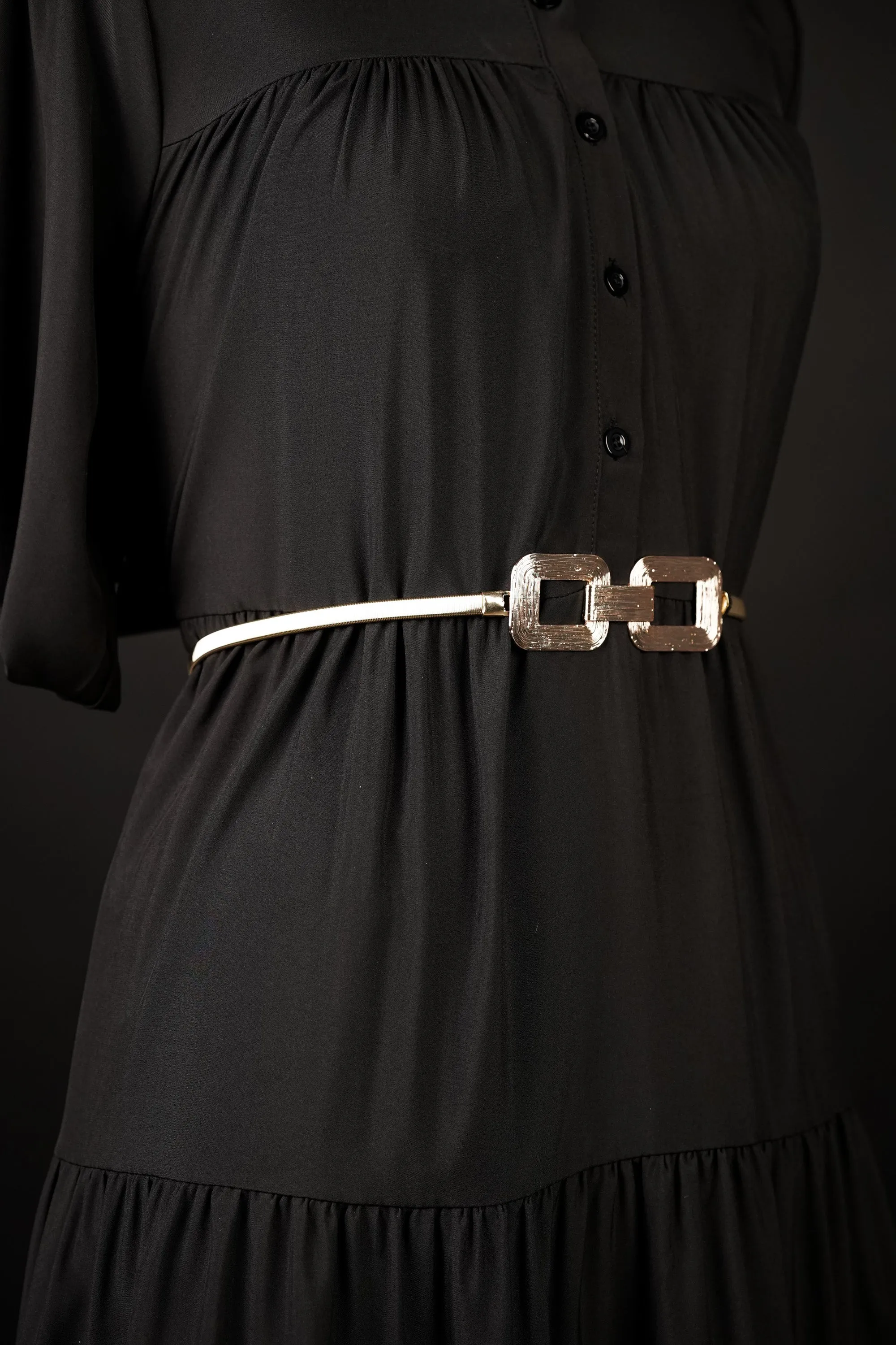 Structured Buckle Metal Stretch Belt
