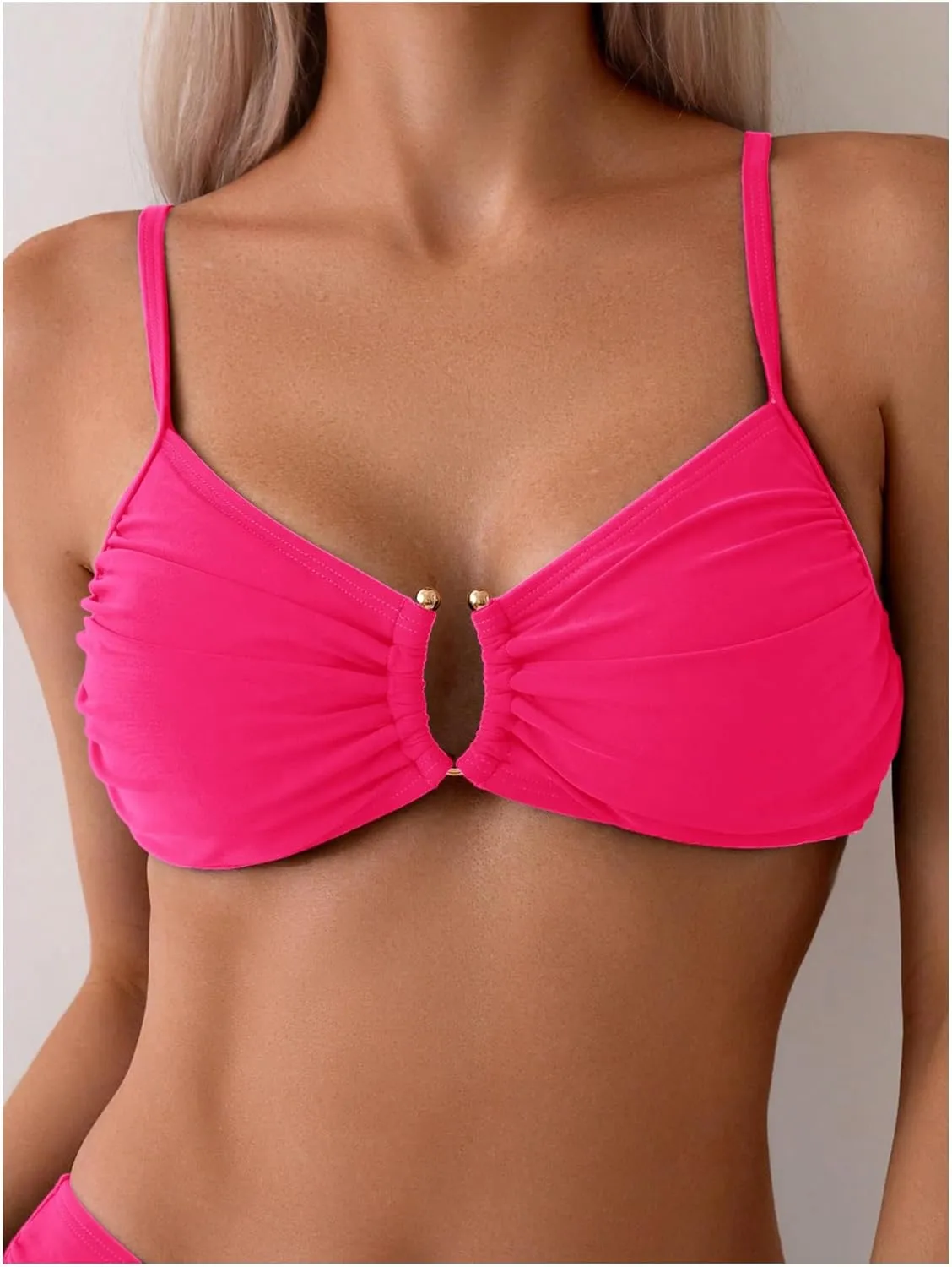 SweatyRocks Women's Two Piece Bikini Set Ring Linked Ruched Underwire Bikini Bathing Suit Swimwear Set Swimming Suit