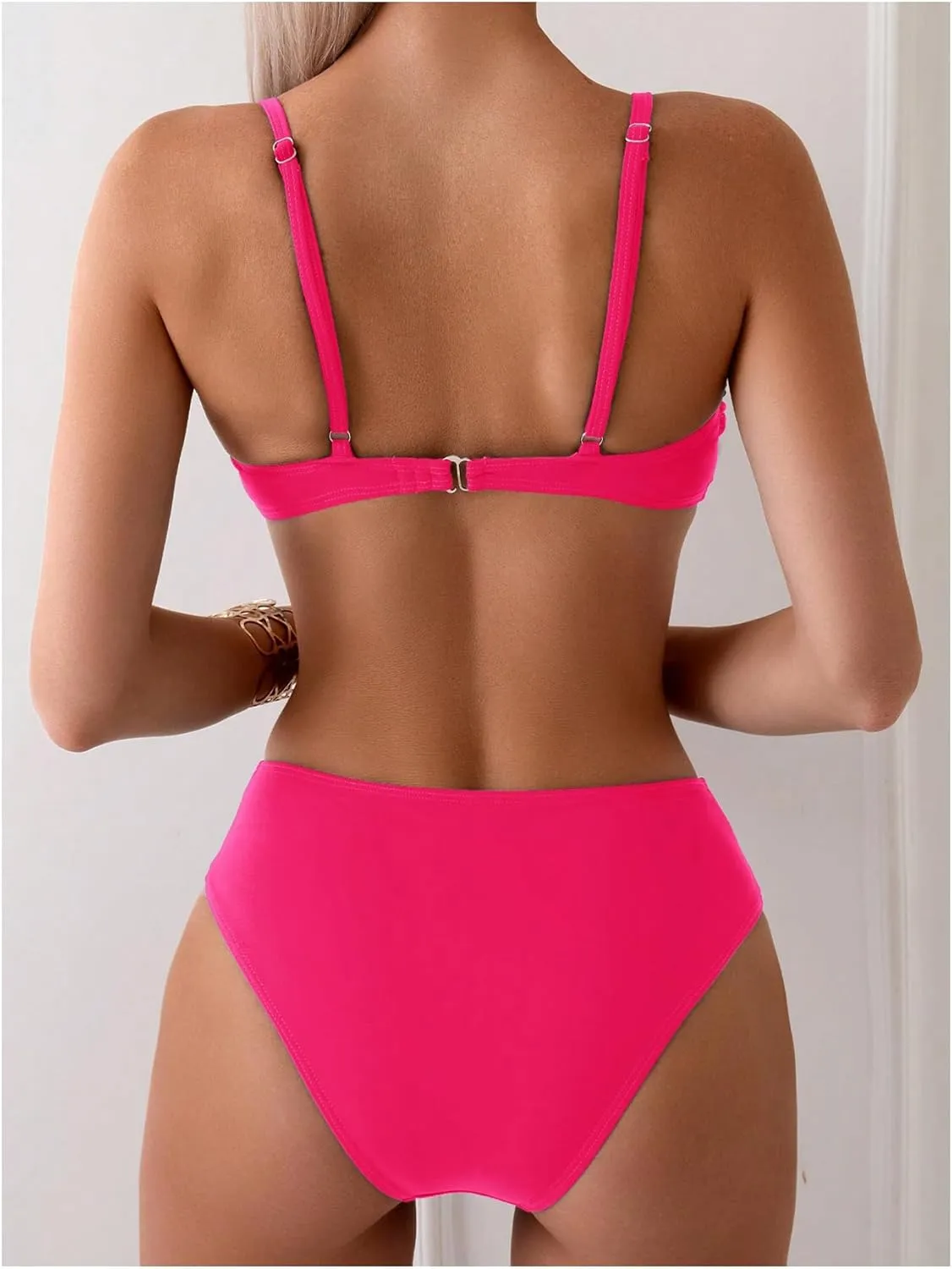 SweatyRocks Women's Two Piece Bikini Set Ring Linked Ruched Underwire Bikini Bathing Suit Swimwear Set Swimming Suit
