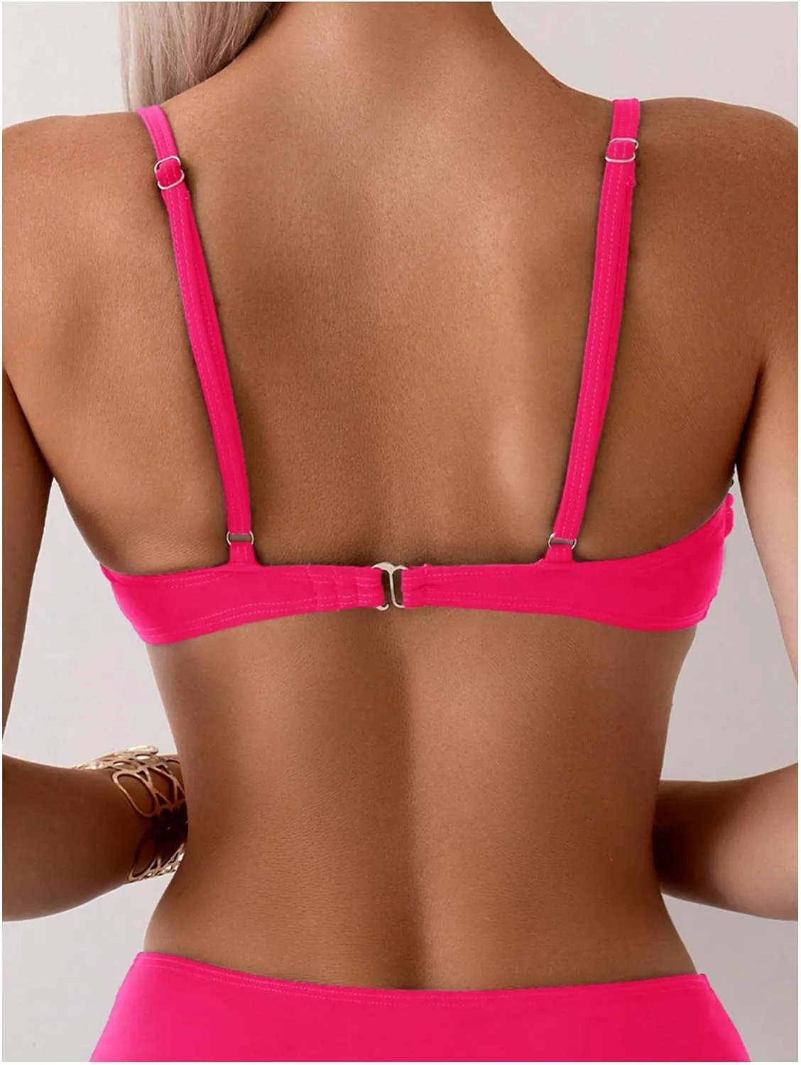 SweatyRocks Women's Two Piece Bikini Set Ring Linked Ruched Underwire Bikini Bathing Suit Swimwear Set Swimming Suit