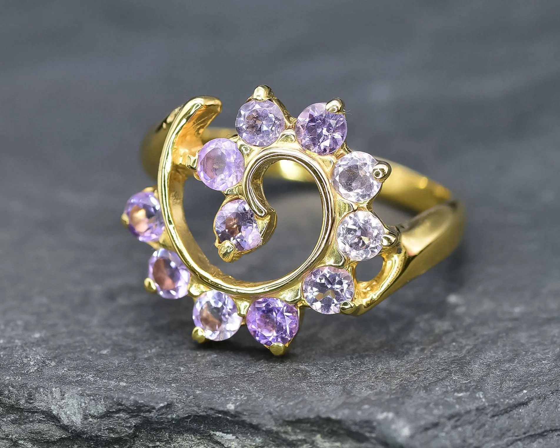 Swirl Amethyst Ring - Purple Spiral Ring - Gold Vintage Ring