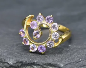 Swirl Amethyst Ring - Purple Spiral Ring - Gold Vintage Ring