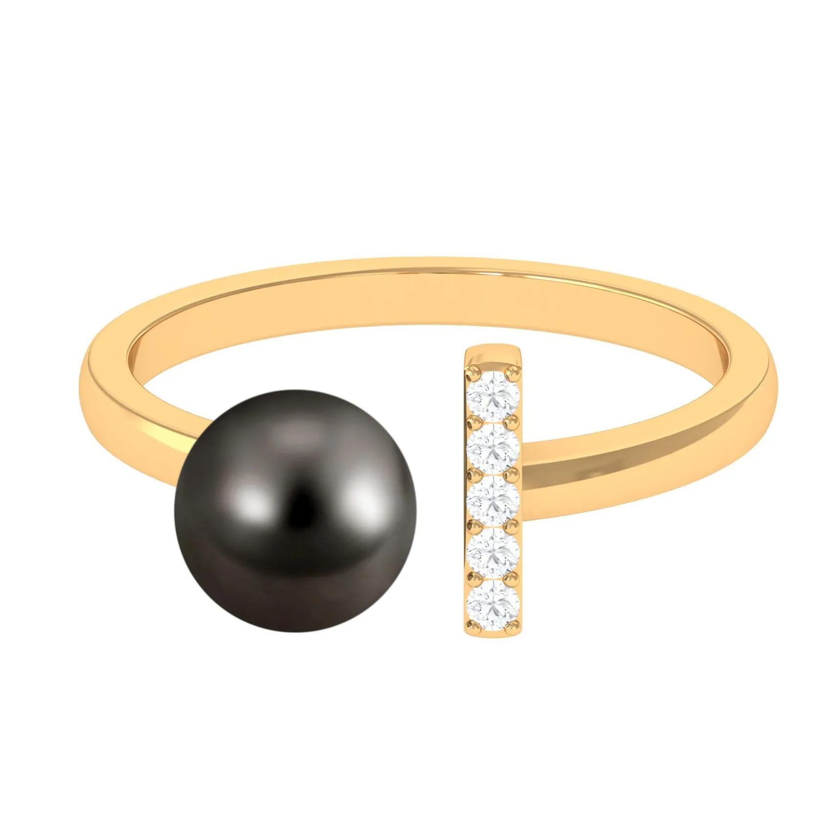 Tahitian Pearl and Diamond Modern Cuff Engagement Ring