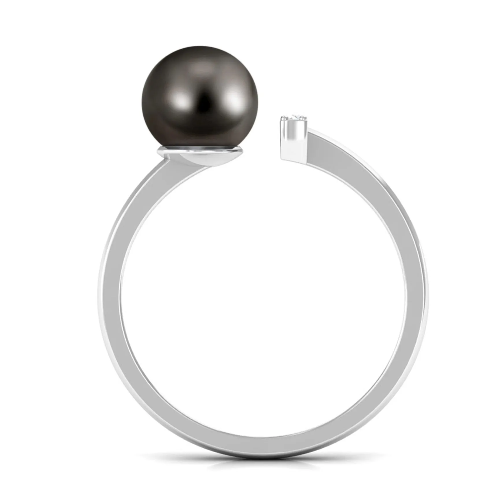 Tahitian Pearl and Diamond Modern Cuff Engagement Ring