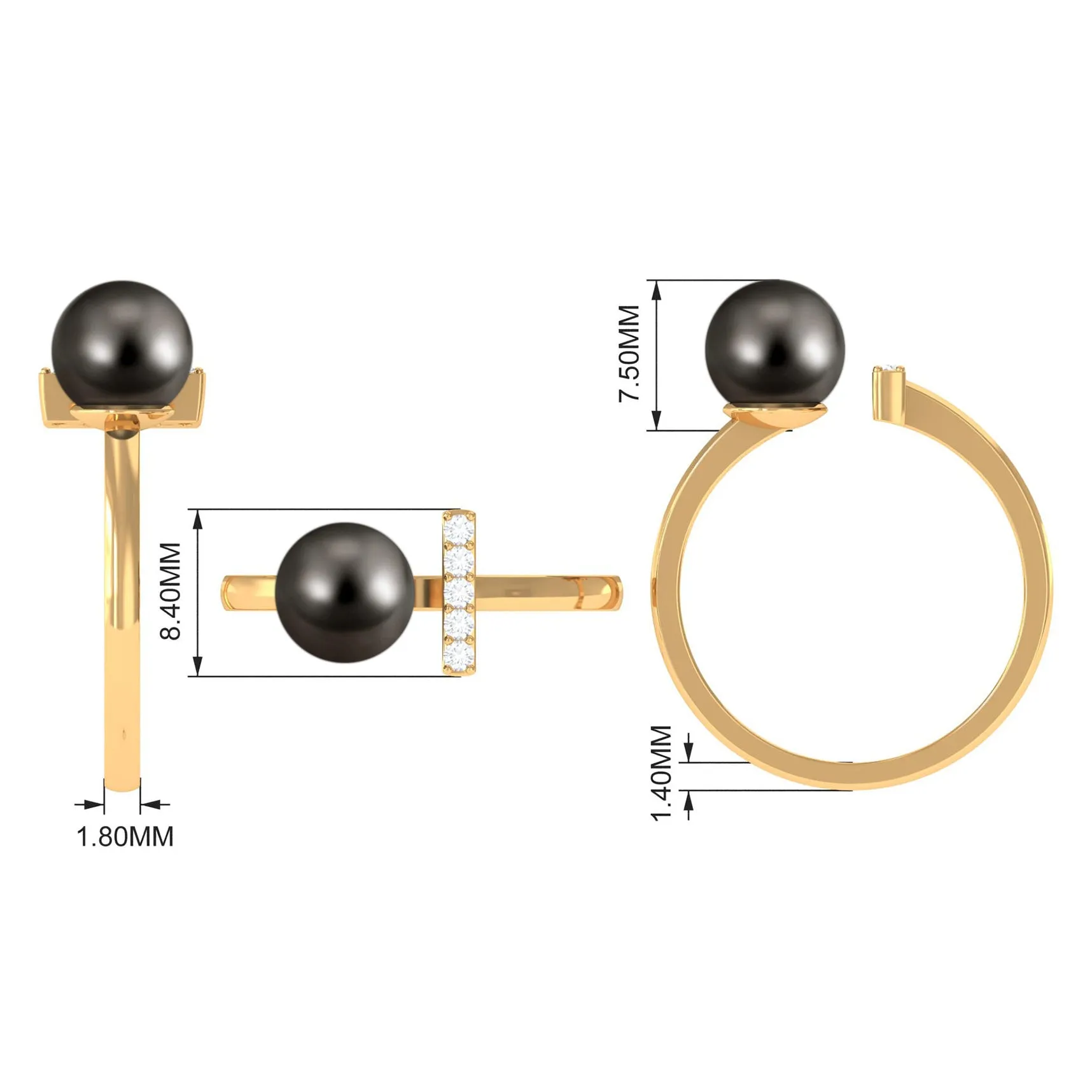 Tahitian Pearl and Diamond Modern Cuff Engagement Ring