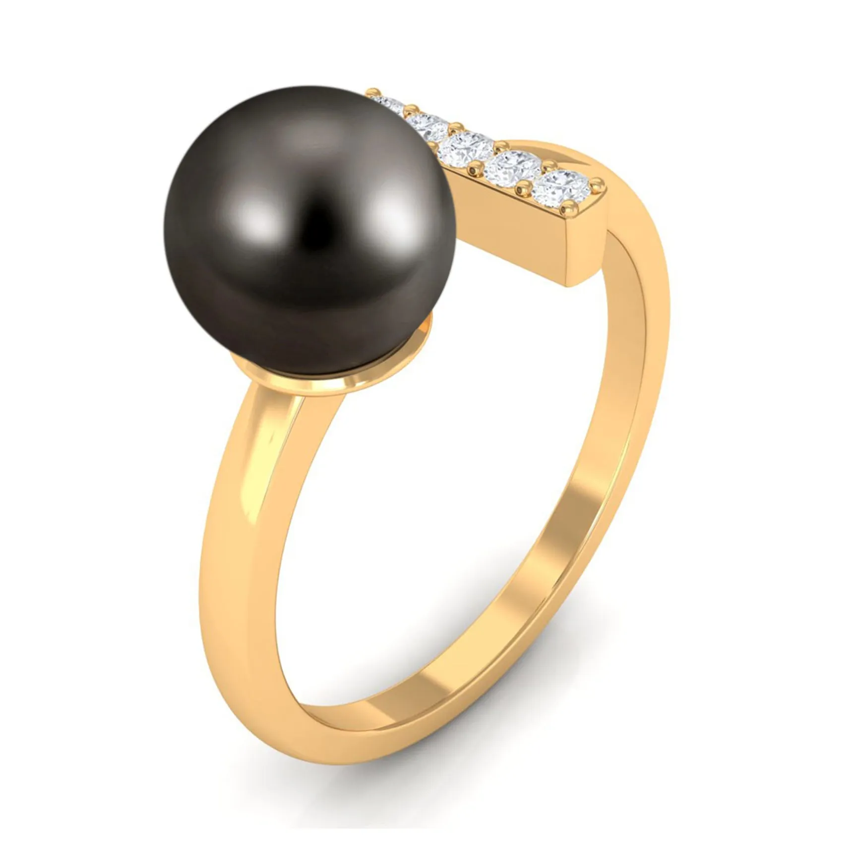 Tahitian Pearl and Diamond Modern Cuff Engagement Ring