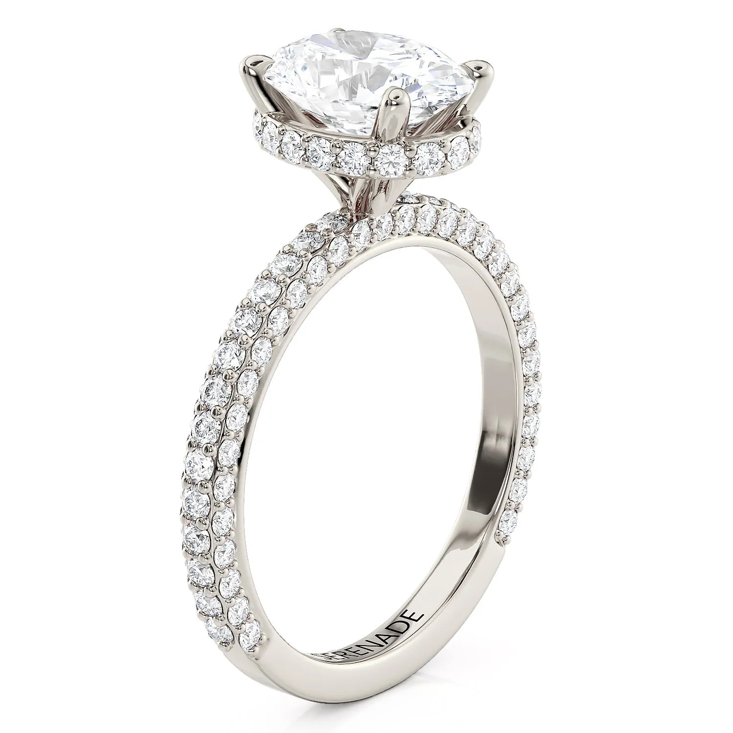 Three Row Oval Hidden Halo Moissanite Engagement Ring - Cline