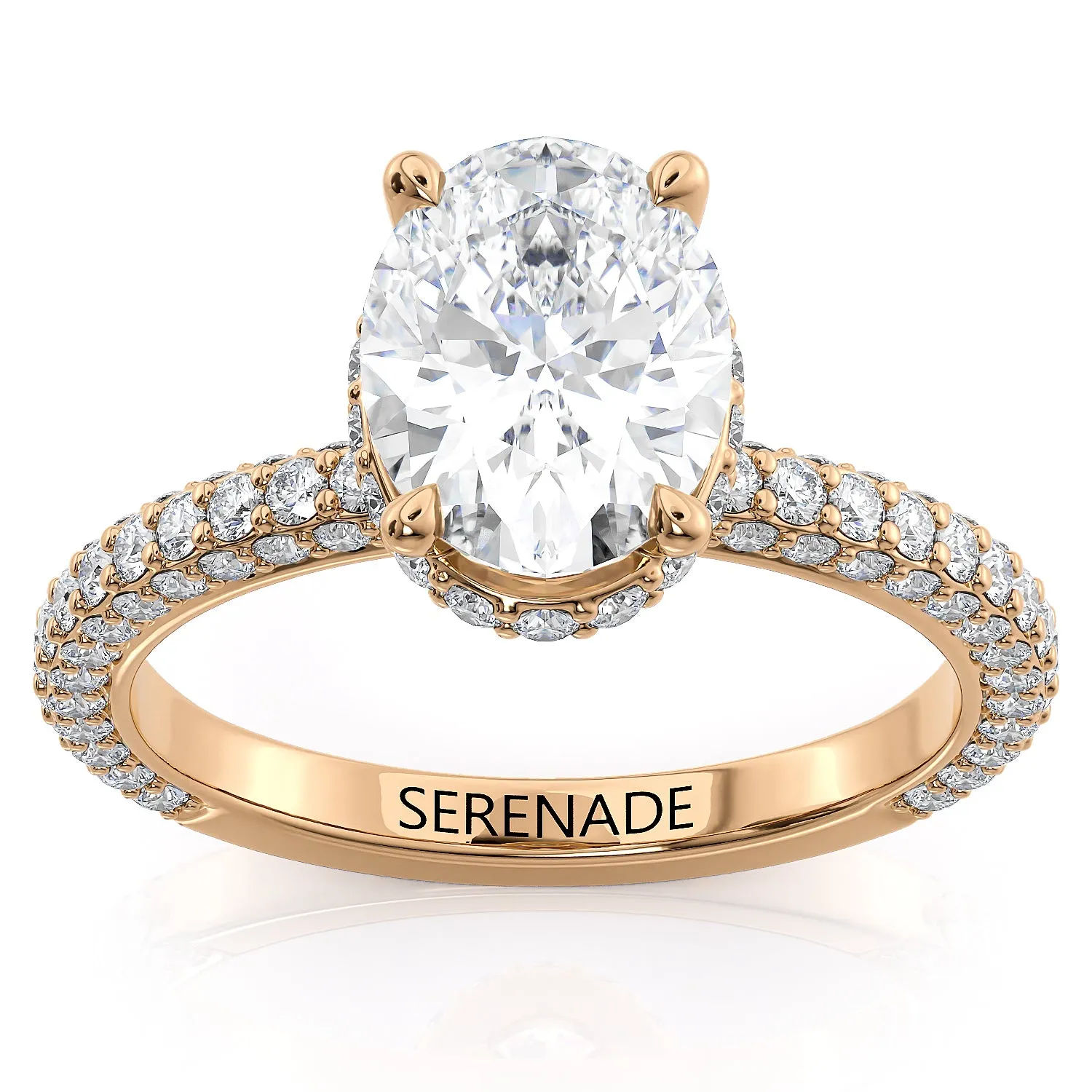 Three Row Oval Hidden Halo Moissanite Engagement Ring - Cline