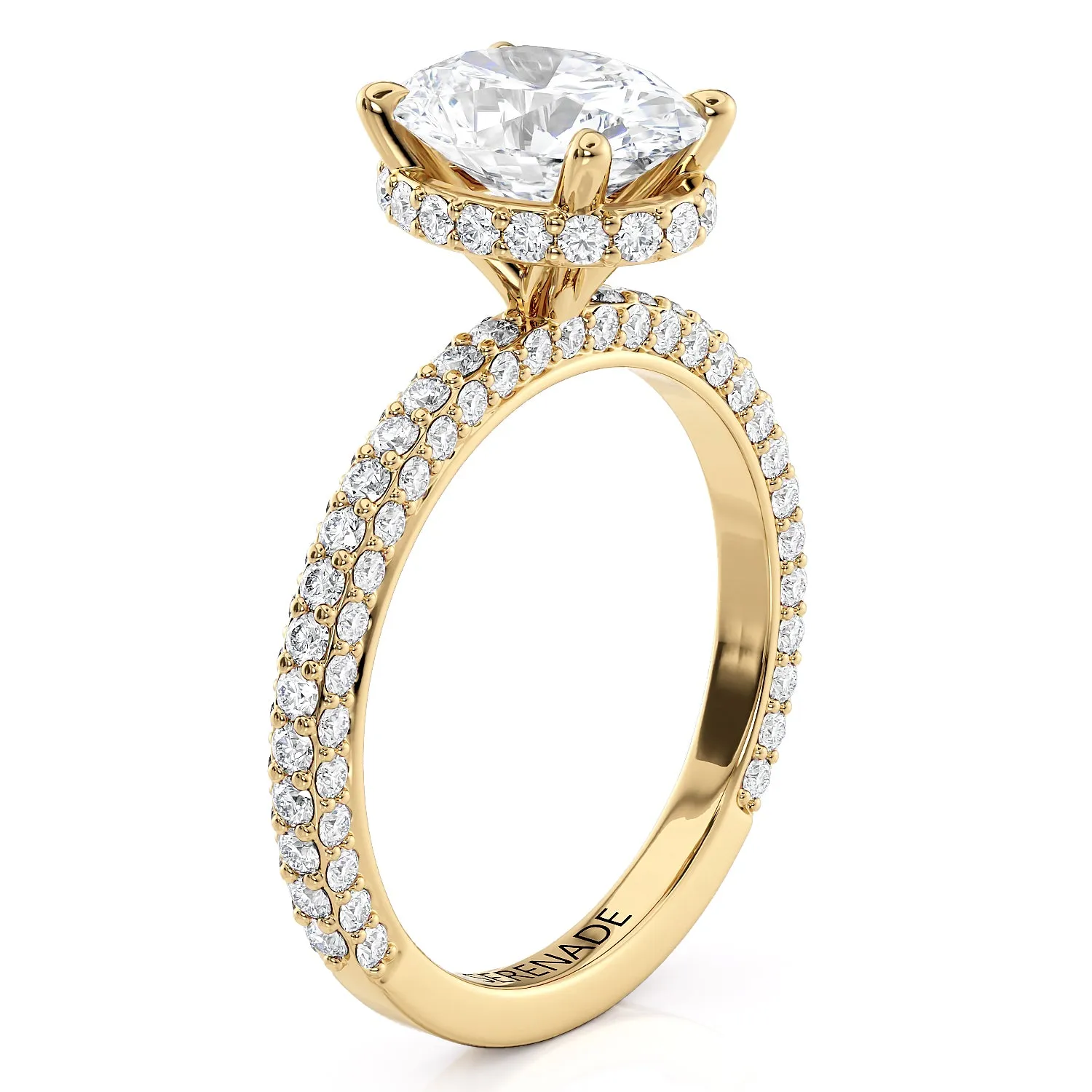 Three Row Oval Hidden Halo Moissanite Engagement Ring - Cline
