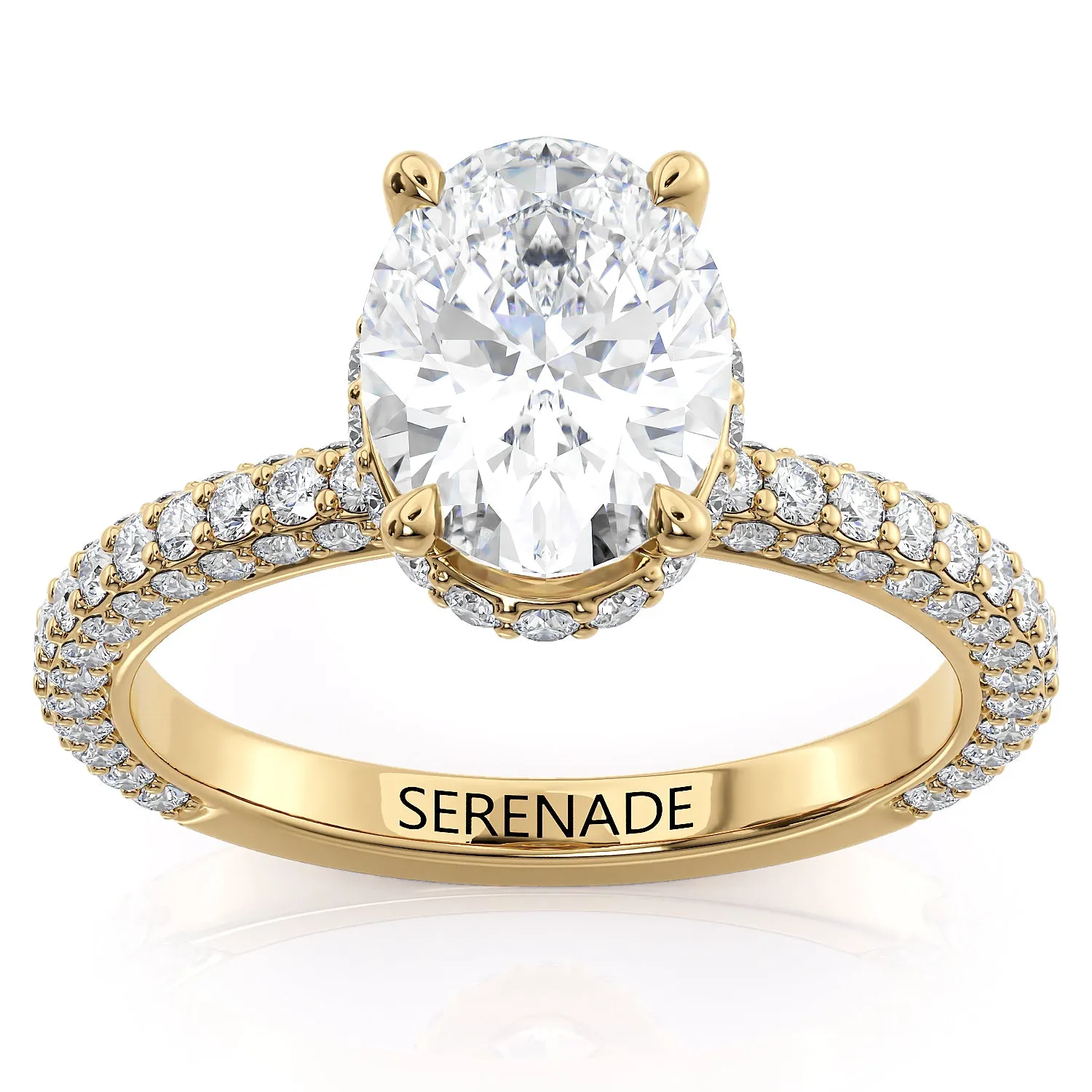 Three Row Oval Hidden Halo Moissanite Engagement Ring - Cline