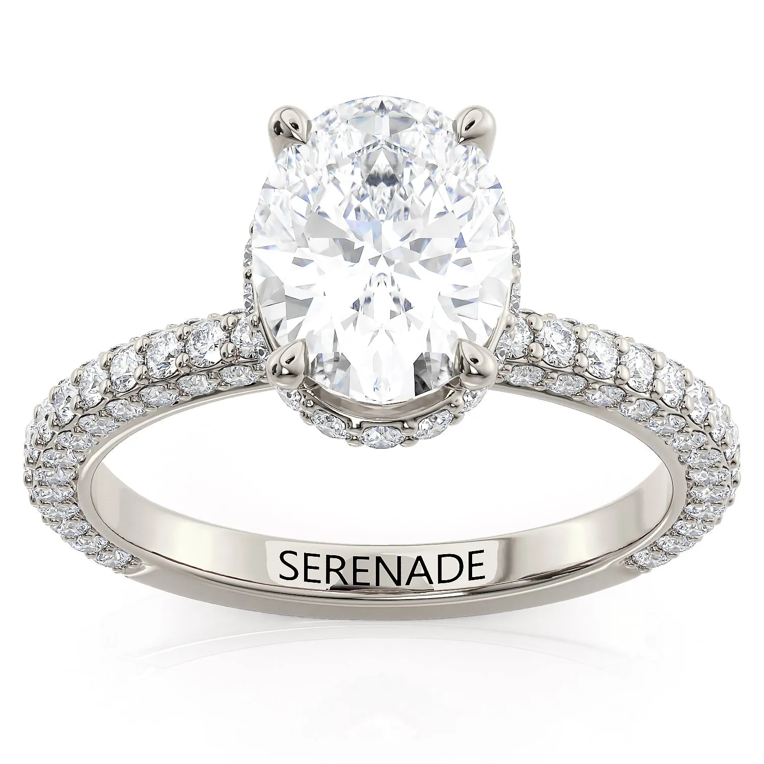 Three Row Oval Hidden Halo Moissanite Engagement Ring - Cline