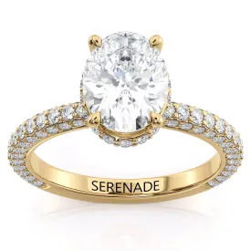 Three Row Oval Hidden Halo Moissanite Engagement Ring - Cline