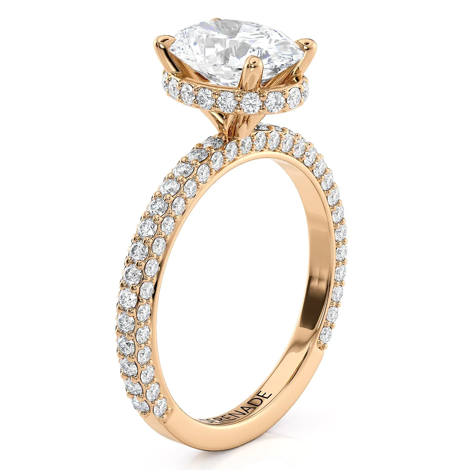 Three Row Oval Hidden Halo Moissanite Engagement Ring - Cline