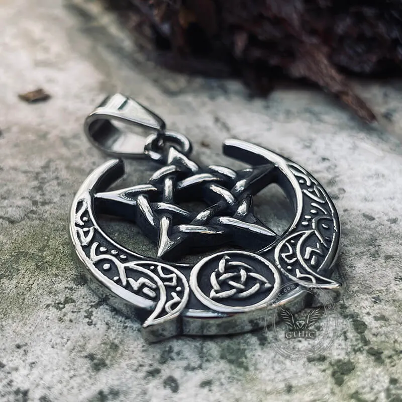 Triple Moon Pentagram Stainless Steel Pendant