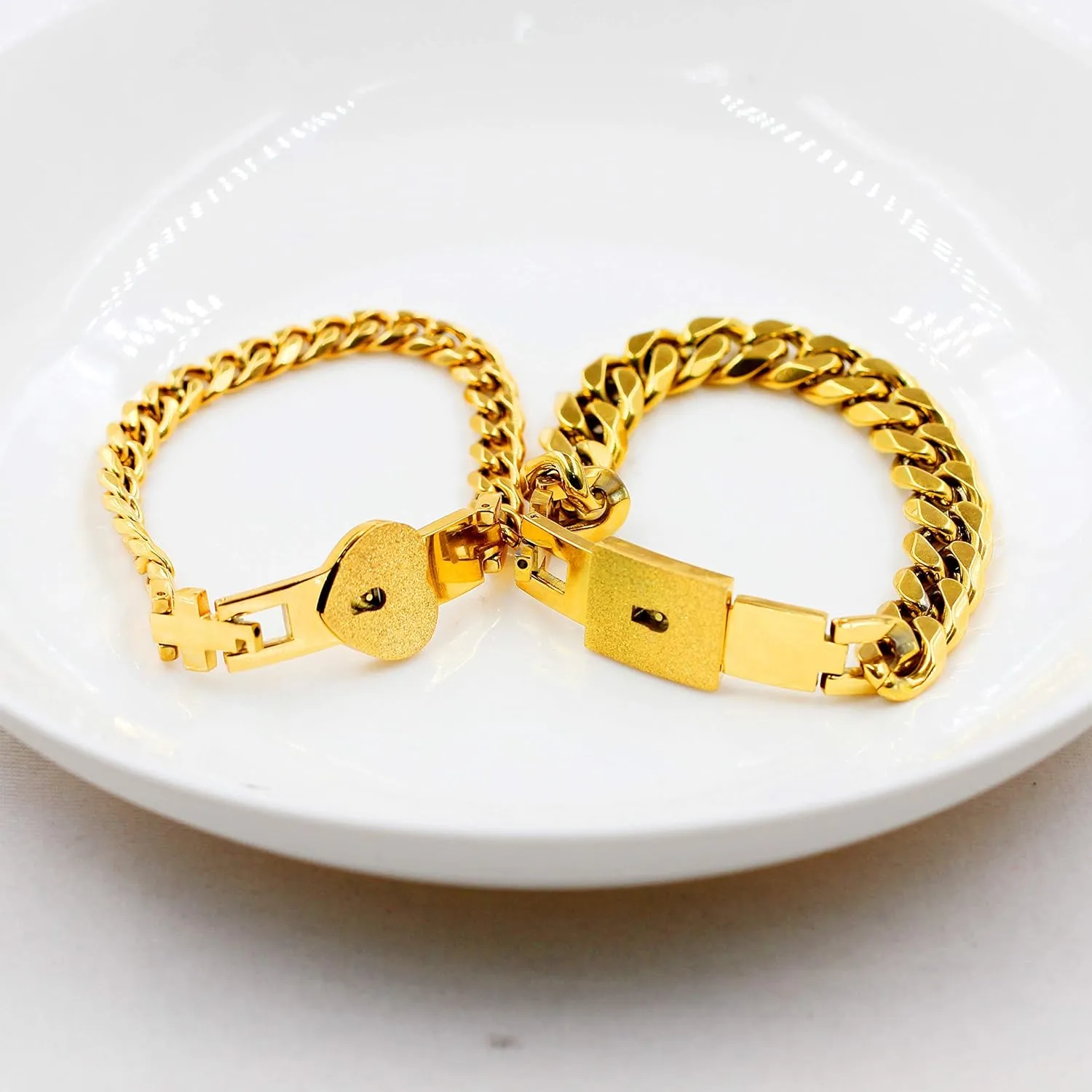 Uloveido Rose Gold Plated Titanium Matching Puzzle Couple Heart Lock Bracelet and Key Pendant Necklace for Men and Women