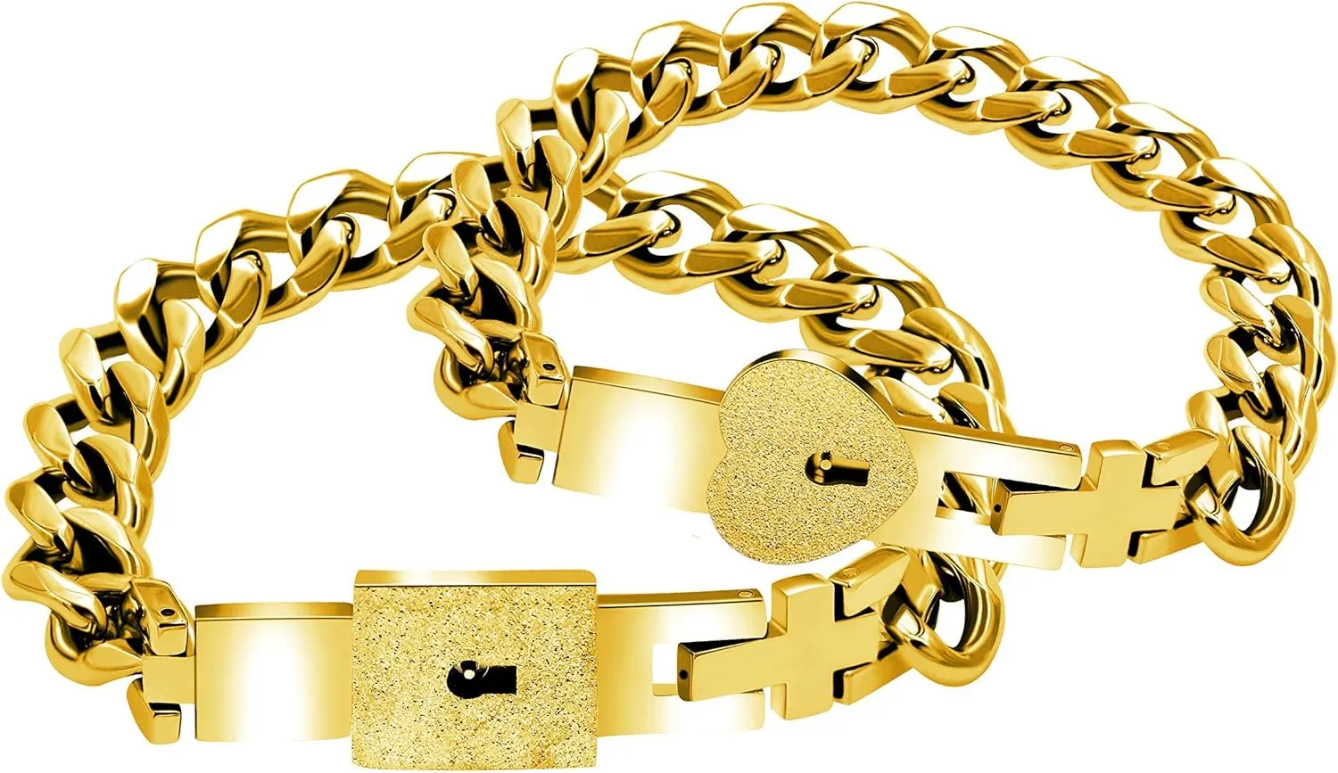 Uloveido Rose Gold Plated Titanium Matching Puzzle Couple Heart Lock Bracelet and Key Pendant Necklace for Men and Women