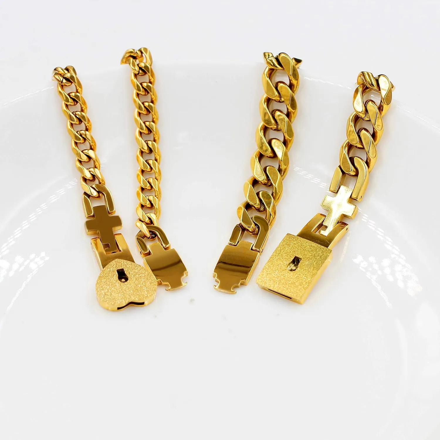 Uloveido Rose Gold Plated Titanium Matching Puzzle Couple Heart Lock Bracelet and Key Pendant Necklace for Men and Women