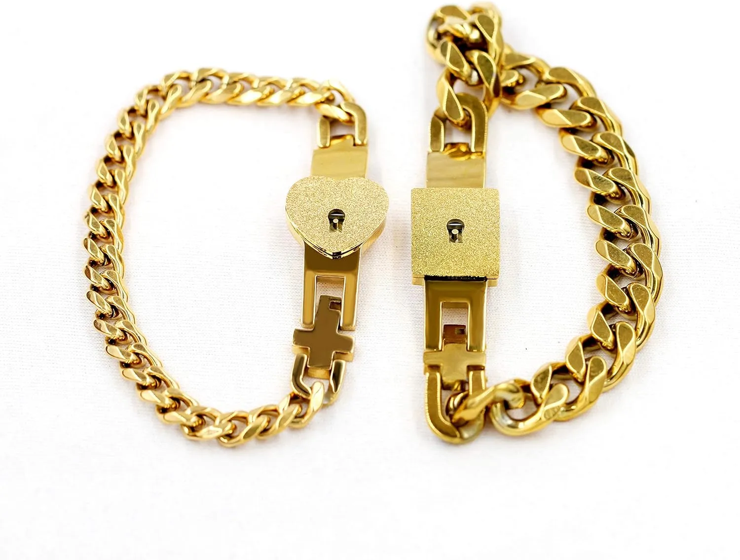 Uloveido Rose Gold Plated Titanium Matching Puzzle Couple Heart Lock Bracelet and Key Pendant Necklace for Men and Women