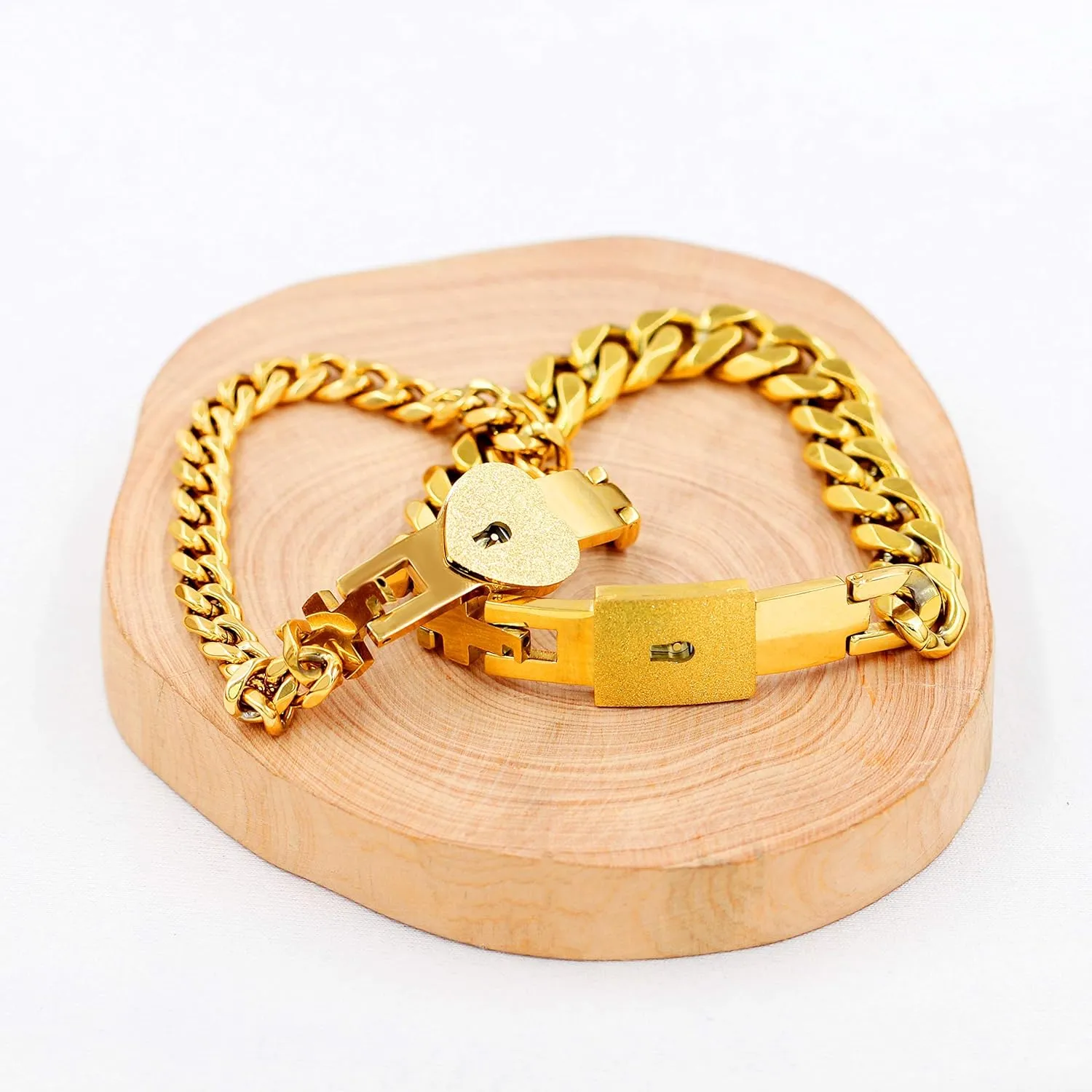 Uloveido Rose Gold Plated Titanium Matching Puzzle Couple Heart Lock Bracelet and Key Pendant Necklace for Men and Women
