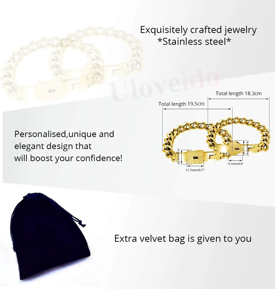 Uloveido Rose Gold Plated Titanium Matching Puzzle Couple Heart Lock Bracelet and Key Pendant Necklace for Men and Women
