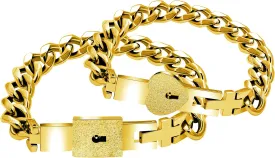 Uloveido Rose Gold Plated Titanium Matching Puzzle Couple Heart Lock Bracelet and Key Pendant Necklace for Men and Women