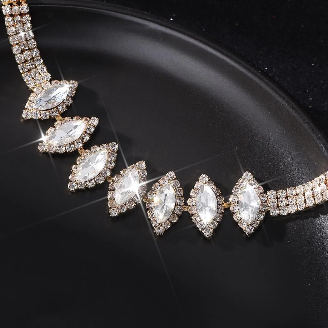 Unicra Bride Crystal Necklace Earrings Set Bridal Wedding Jewelry Sets Rhinestone Choker Necklace Prom Costume Jewelry Set for Women and Brides