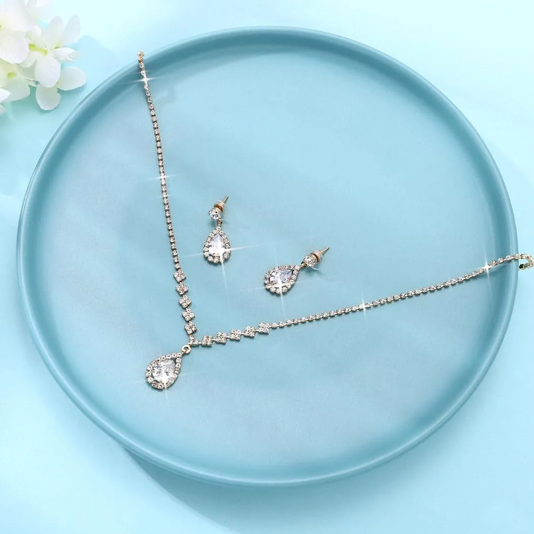 Unicra Bride Crystal Necklace Earrings Set Bridal Wedding Jewelry Sets Rhinestone Choker Necklace Prom Costume Jewelry Set for Women and Brides