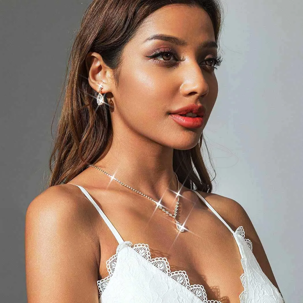 Unicra Bride Crystal Necklace Earrings Set Bridal Wedding Jewelry Sets Rhinestone Choker Necklace Prom Costume Jewelry Set for Women and Brides
