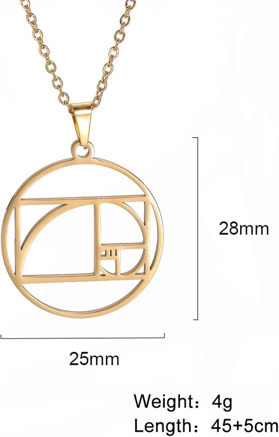 VASSAGO Fibonacci Sequence Necklace Golden Ratio Necklace Geometric Spiral Necklace for Men Women Mathematics Irrational Pendant Necklace Graduation Math Teacher Gift