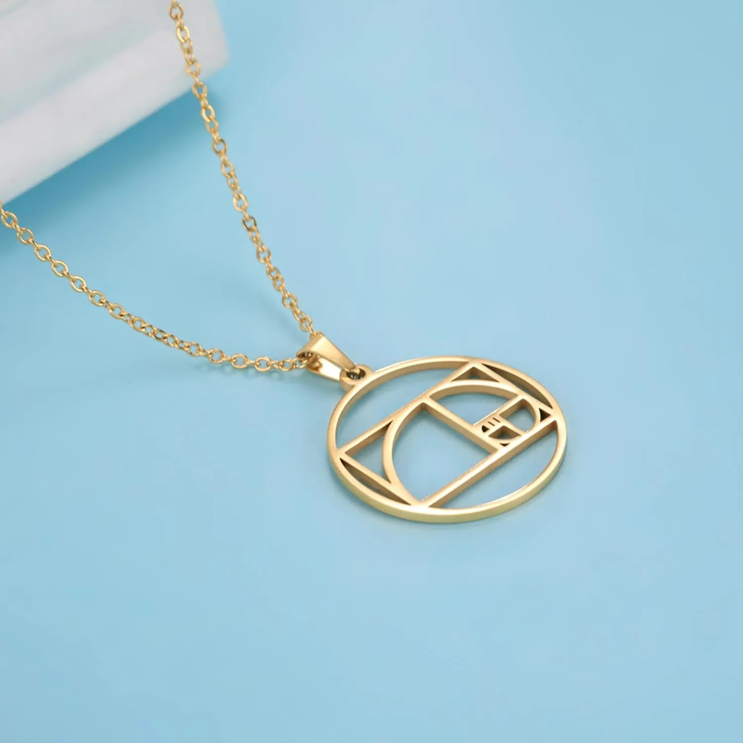 VASSAGO Fibonacci Sequence Necklace Golden Ratio Necklace Geometric Spiral Necklace for Men Women Mathematics Irrational Pendant Necklace Graduation Math Teacher Gift