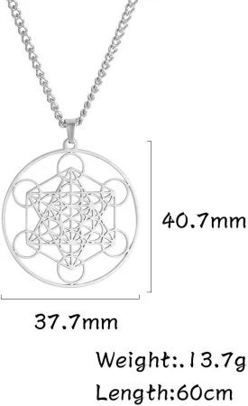 VASSAGO Metatron's Cube Necklace Stainless Steel Geometric Hollow Mesh Pendant Sacred Hexagram Religious Jewelry for Men Women (1-Silver)