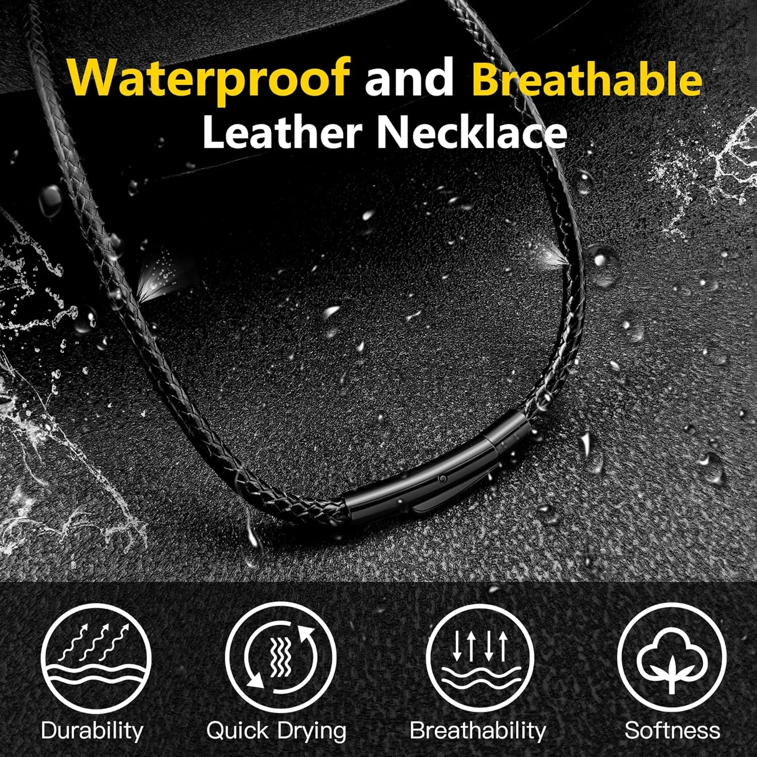 Waterproof Braided Leather Necklace Cord Chain for Men Women, with Sturdy Silver/Black Clasp, 2MM/3MM Flexible Brown/Black Rope Chain for Pendant 16"-30" Length (Send Gift Box)