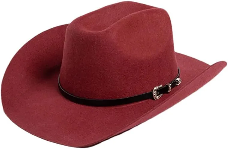 Women 100% Australia Wool Felt Cowboy Hat Unisex Wide Brim Felt Hat with PU Belt