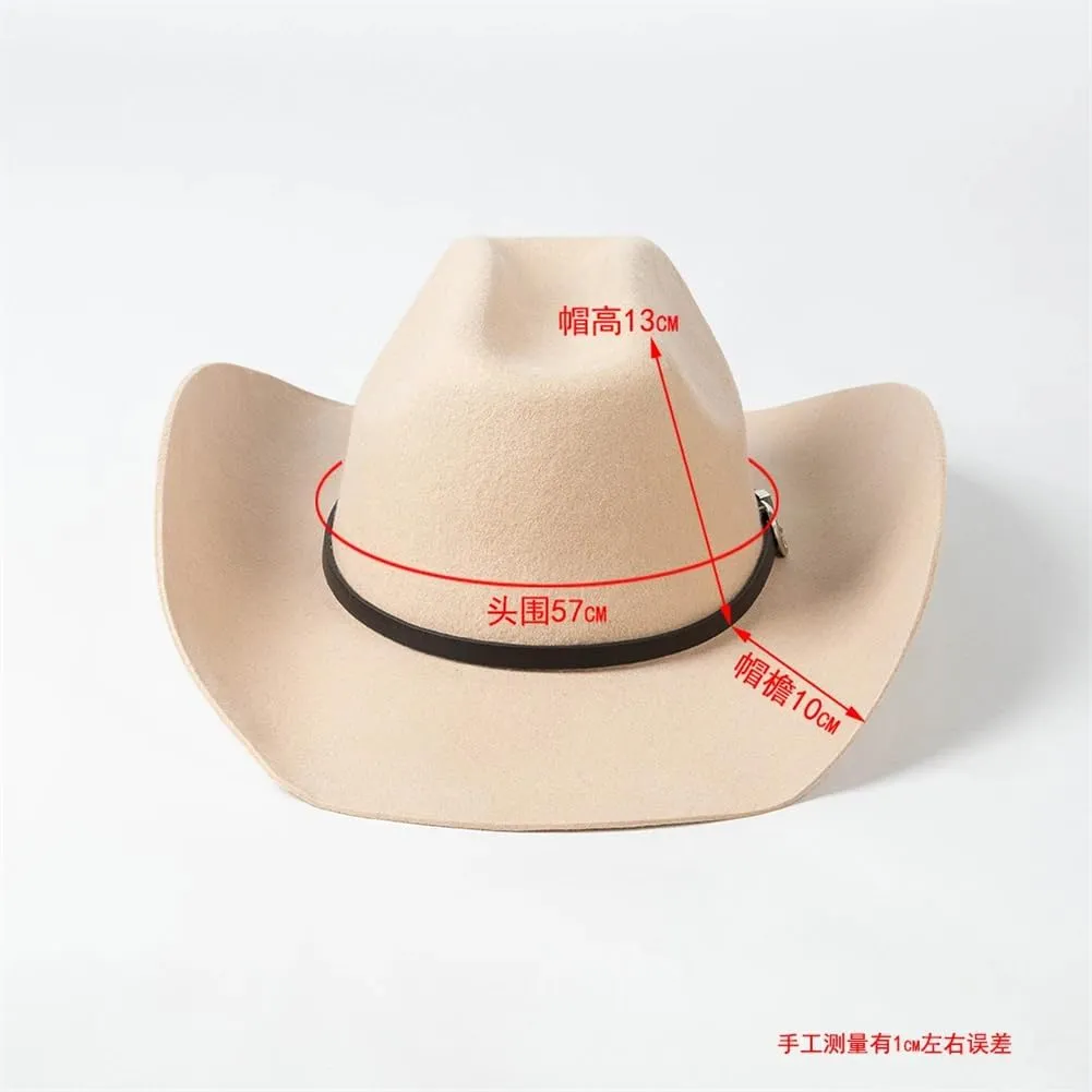 Women 100% Australia Wool Felt Cowboy Hat Unisex Wide Brim Felt Hat with PU Belt