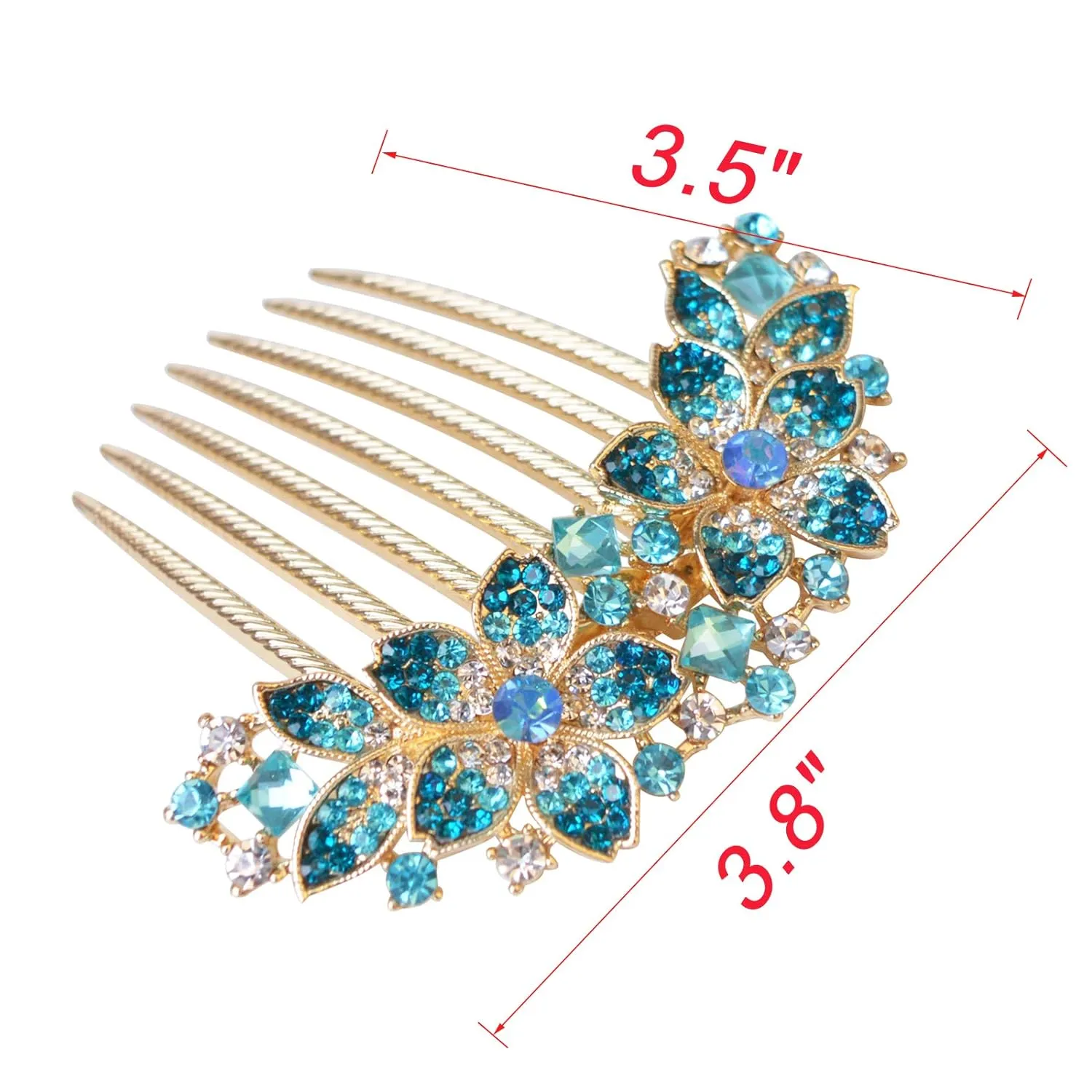 Women Rhinestone Inlaid Flower Hair Comb Hairpin Barrette Accessory,Also Perfect Mother's Day Gifts for Mom (Blue)