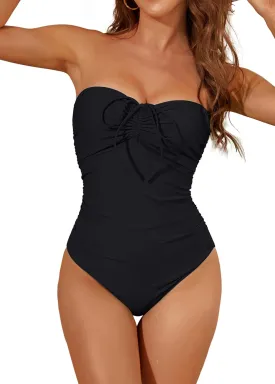 Women's One Piece Swimsuit Strapless Bandeau or Halter Bathing Suits Sexy Flattering Swimwear