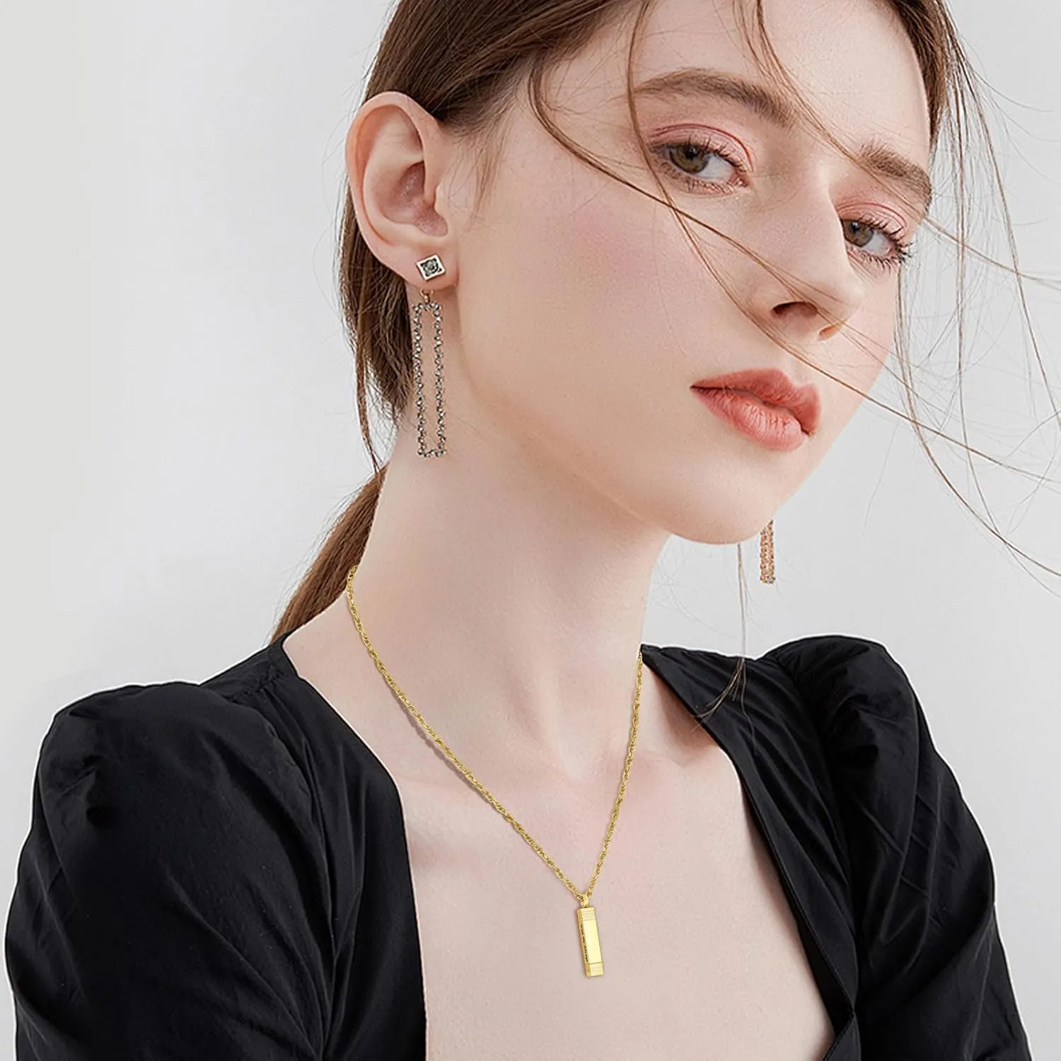 XIUDA Cremation Urn Necklace for Ashes Bar Cremation Jewelry Stainless Steel Ash Necklace Memorial Keepsake Pendant for Men Women
